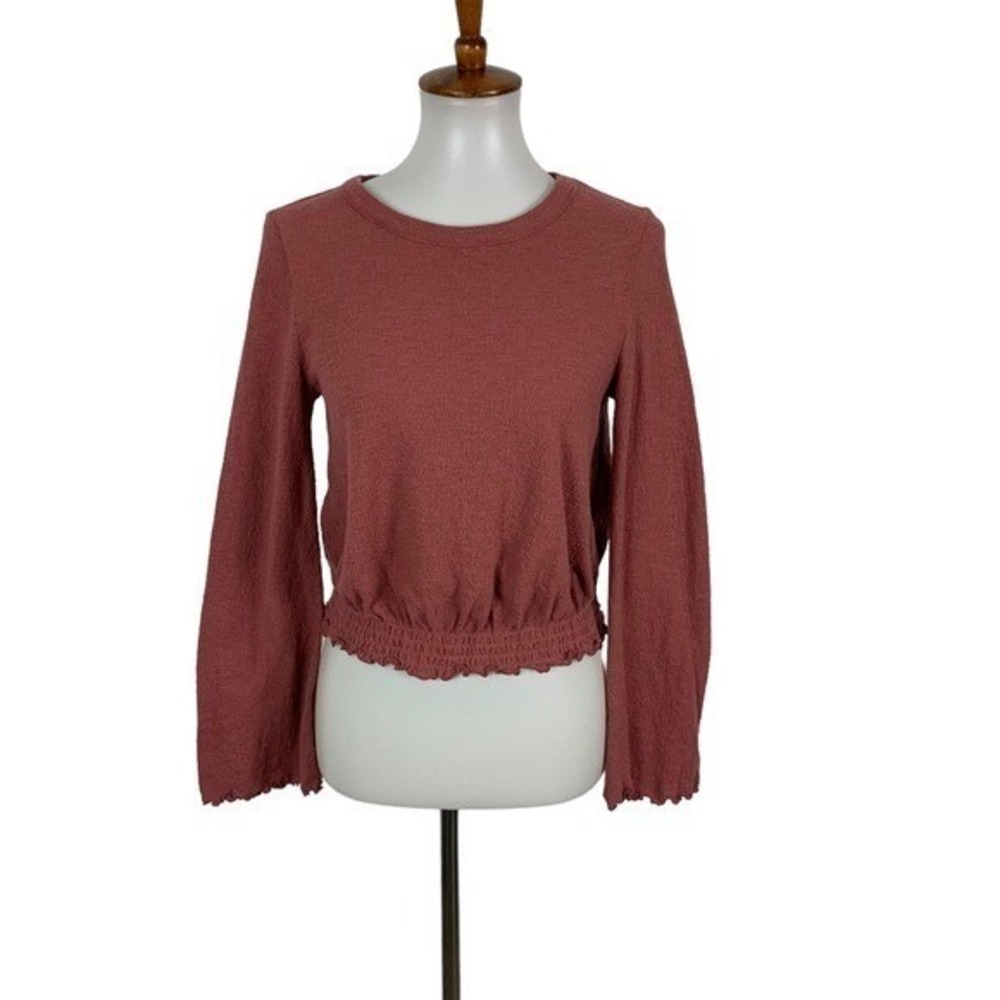 Madewell Texture & Thread XXS Pink Cropped Pullover Top Boho Cozy Knit Crewneck